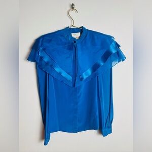 Vintage The Silk Farm royal blue cape silk blouse 4